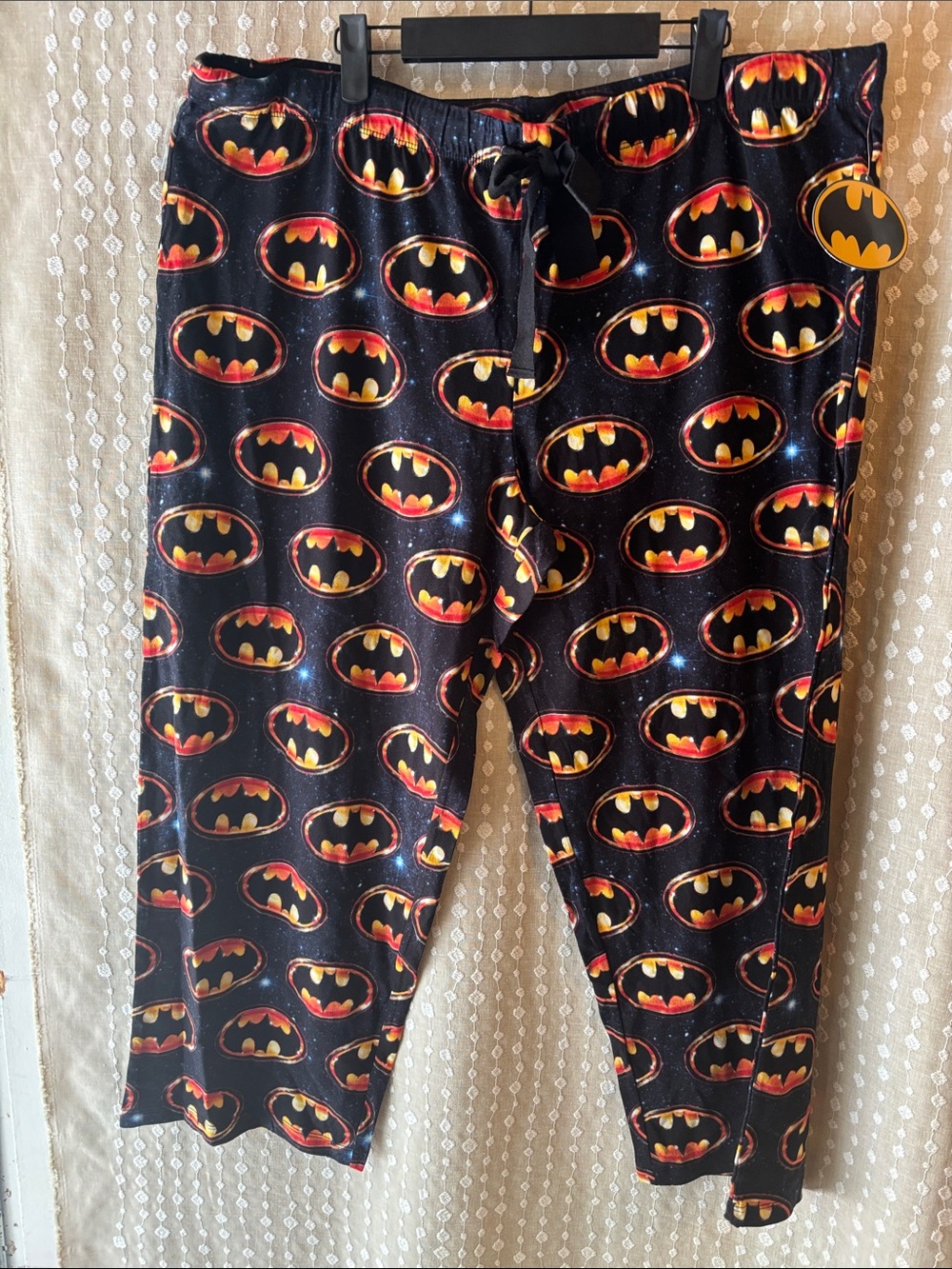Batman Black Pajama Bottoms with Yellow & Red Logo Print